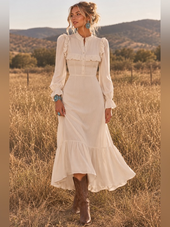 Reformation Dresses & Skirts - Reformation Hallie Cream Ruffle-Trim Midi Dress 4